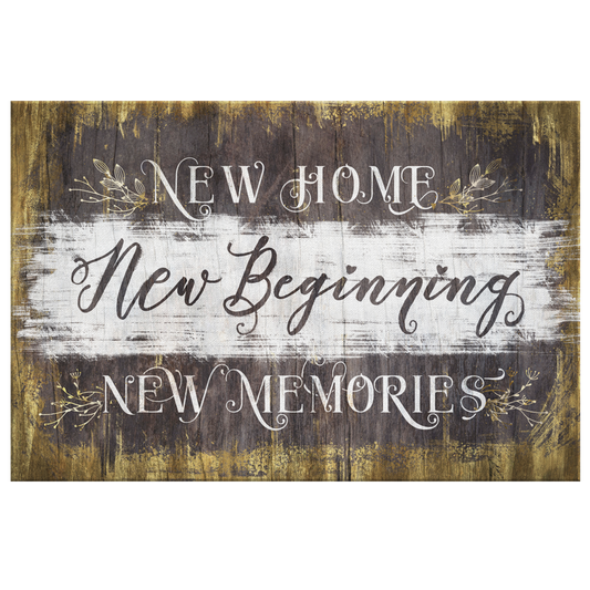 "New Home, New Memories" Premium Rustic Canvas