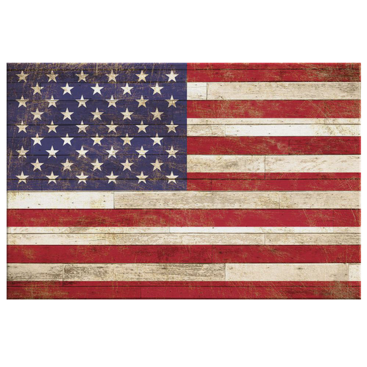 "American Flag On Wood Style" Rustic Premium Canvas
