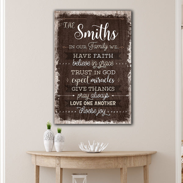 Personalized "In Our Family We Have Faith...Pray Always" Premium Canvas
