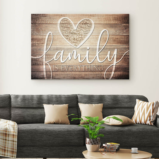 Personalized "Family Is Everything" - Names in Heart Premium Canvas