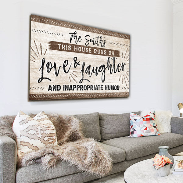 Personalized "This House Runs On Love & Laughter" Premium Canvas Wall Art
