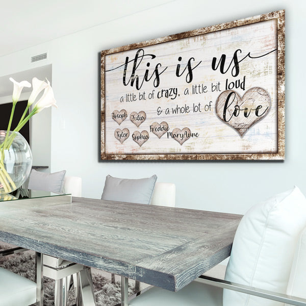 Adesivo Murale In Vinile This Is Us Crazy Loud Love | Decorazione Parete Fattoria Con Ghirlanda Rotonda E Fiocco 30,5 Cm