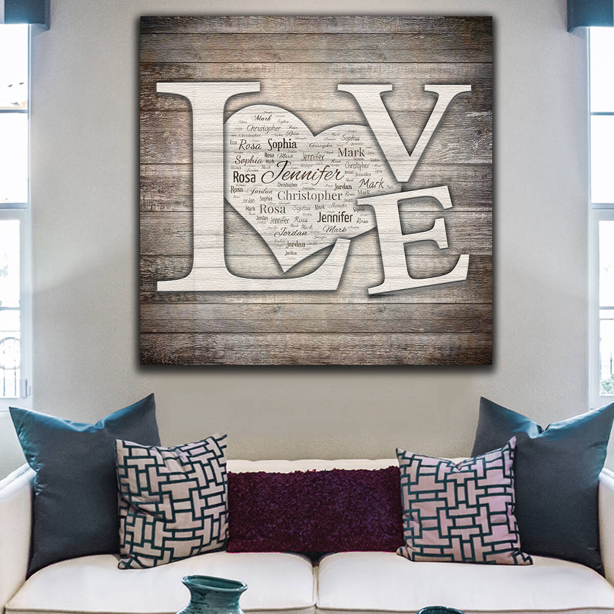 Personalized "Love... Names On Hearts" Premium Canvas Wall Art