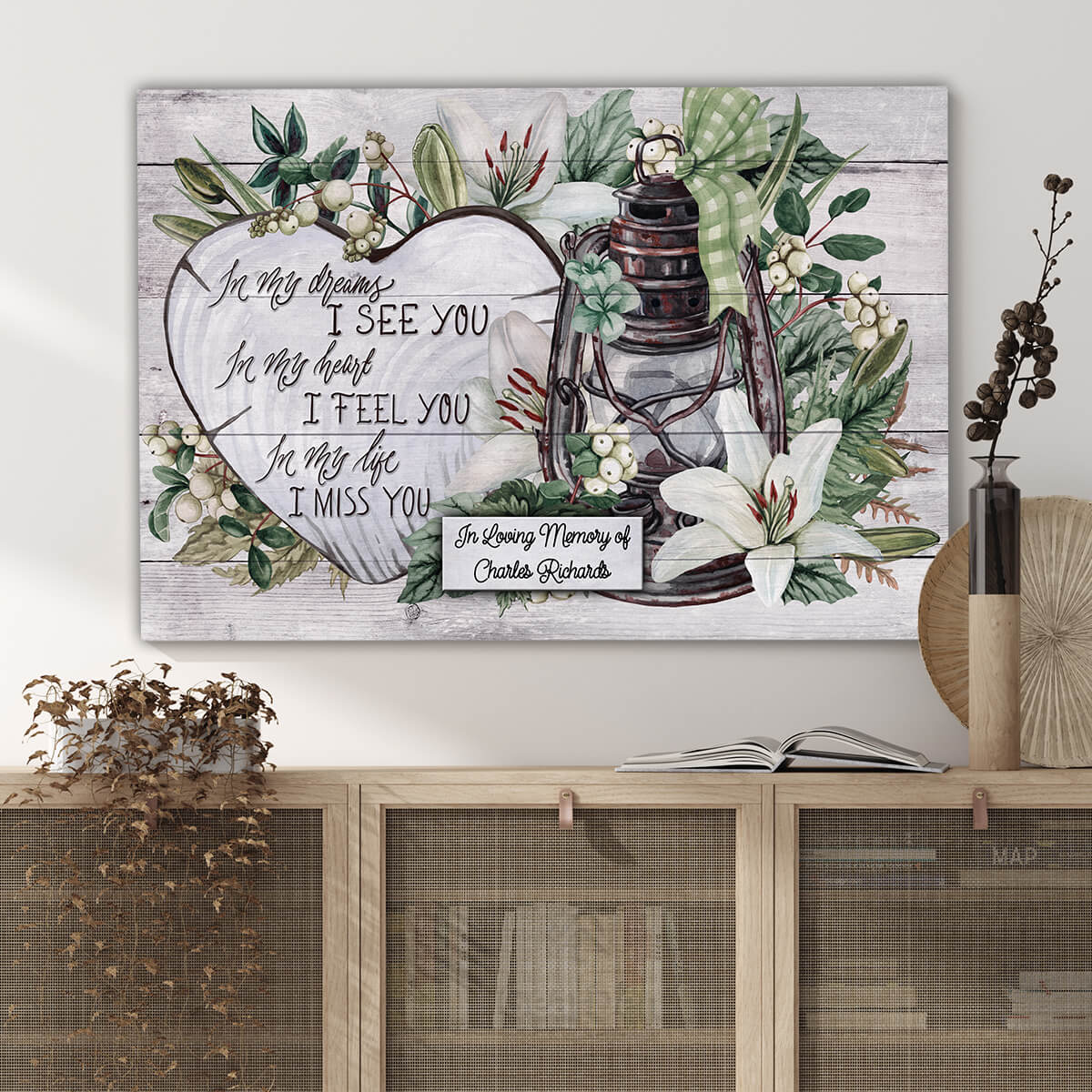 Personalized Heart-Lantern "In My Life I Miss You" Memorial Canvas Wall Art