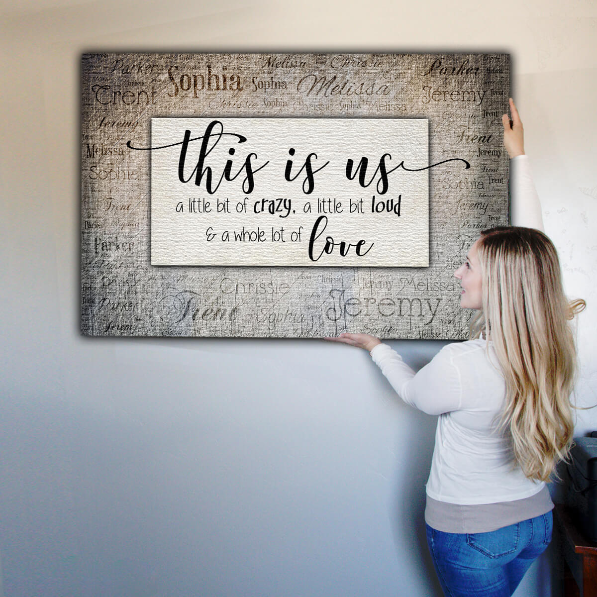 Personalized "This Is Us - Names On Background" Premium Canvas Wall Art