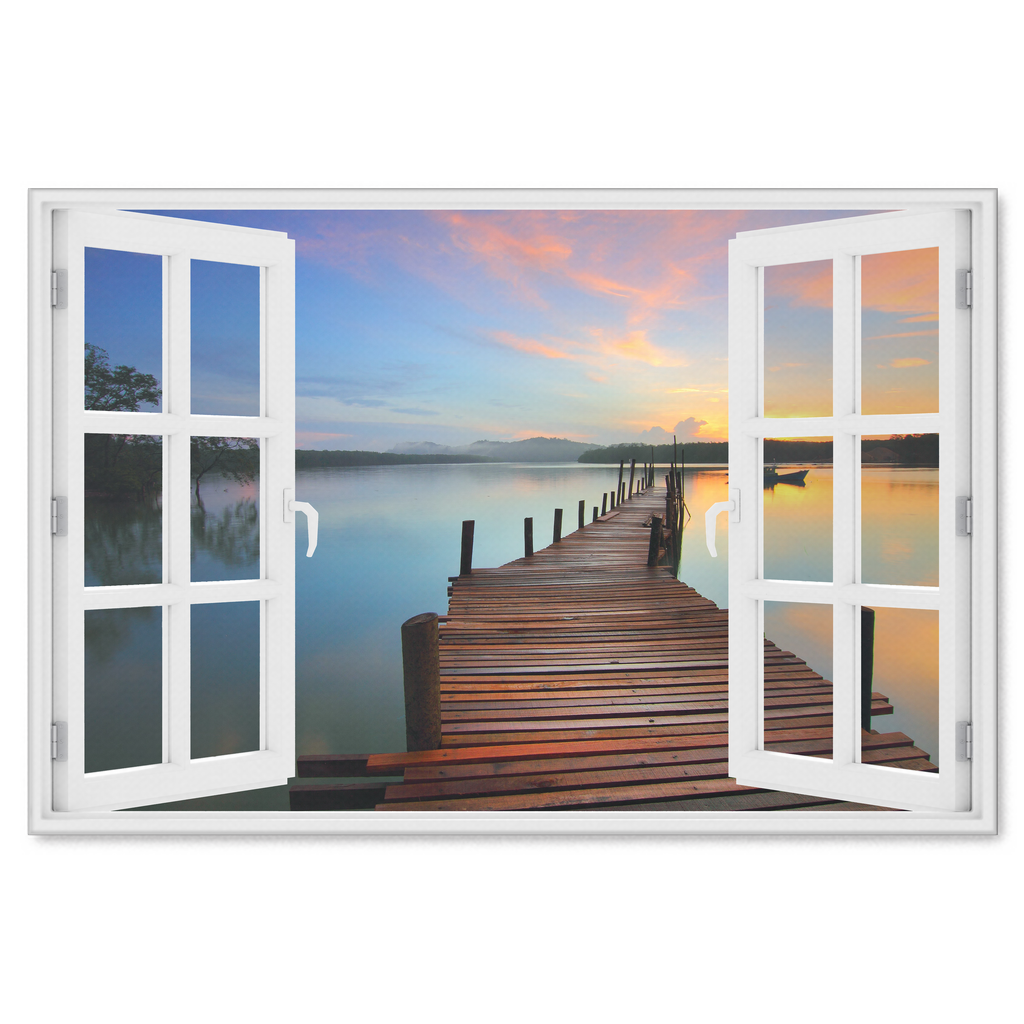"Beach Boardwalk Window View" Premium Canvas