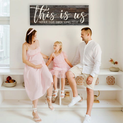 family gender reveal baby shower with personalized family wall art - GearDen