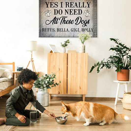 child feeding a dog - pet wall art and storage - GearDen