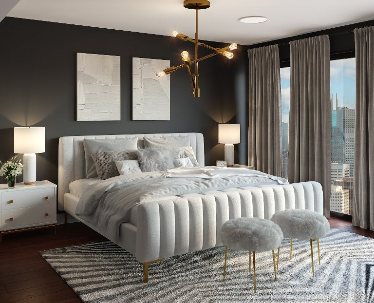 quiet luxury decor affordable tips - black and white plush bedroom - GearDen