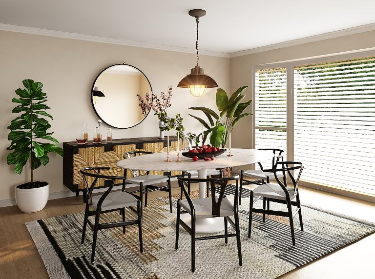 dining room with beige wall - how to decorate a blank beige wall - Gear Den