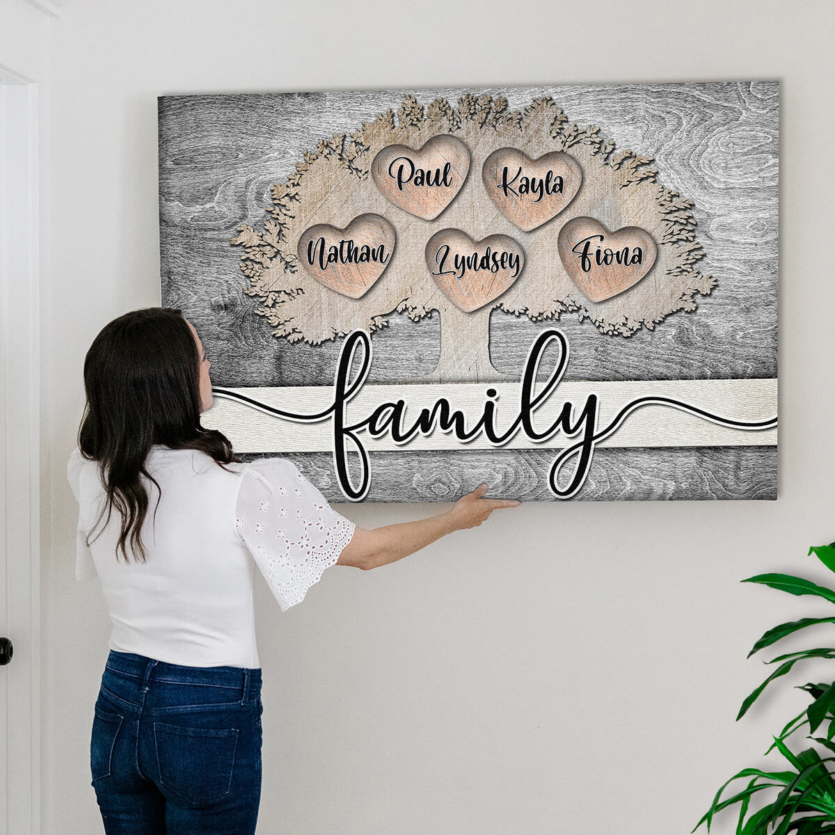 Personalized "Family Tree - Names On Hearts" Canvas Wall Art