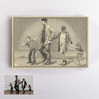 Personalized Vintage Engraving-Style Family Portrait Canvas – From Your Photo
