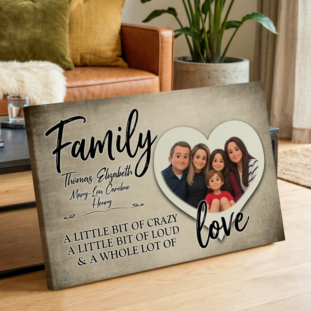 Personalized Cartoon Family Portrait Canvas – Family Love Heart