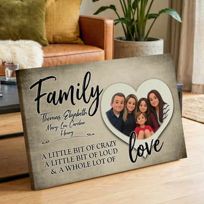 Personalized Cartoon Family Portrait Canvas – Family Love Heart