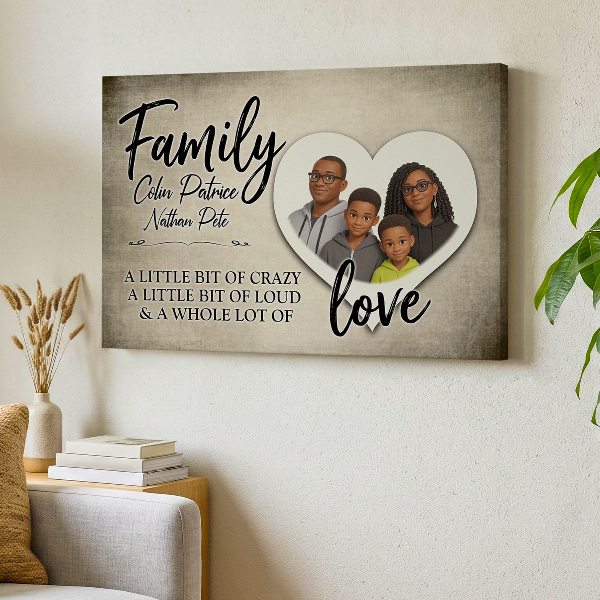 Personalized Cartoon Family Portrait Canvas – Family Love Heart