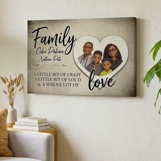 Personalized Cartoon Family Portrait Canvas – Family Love Heart