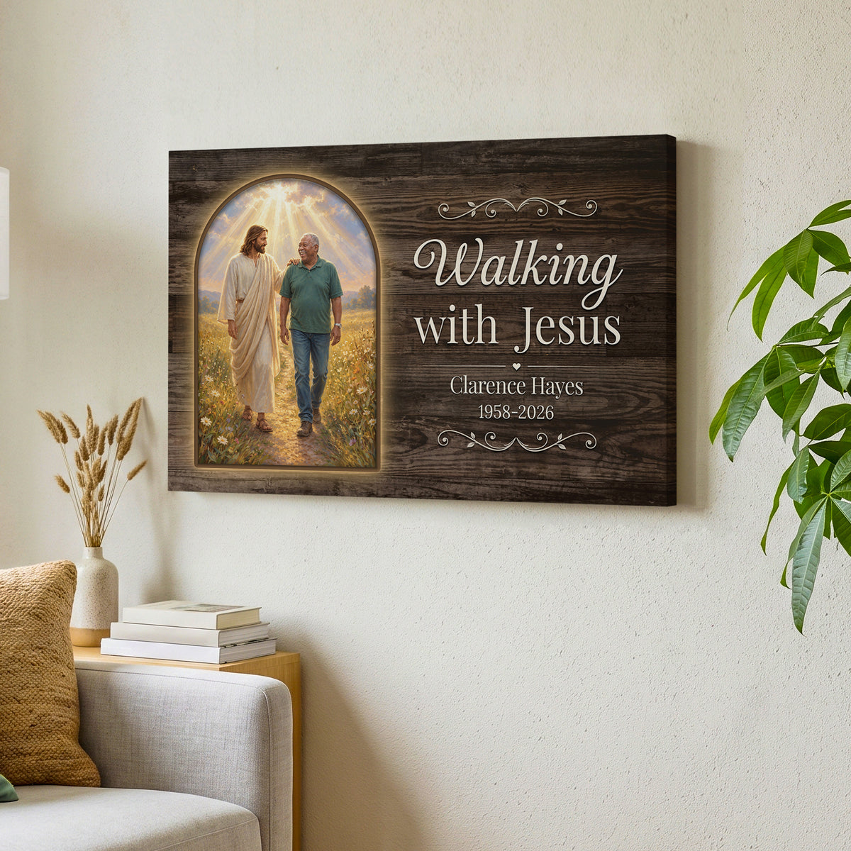 Personalized Memorial Canvas – Walking with Jesus
