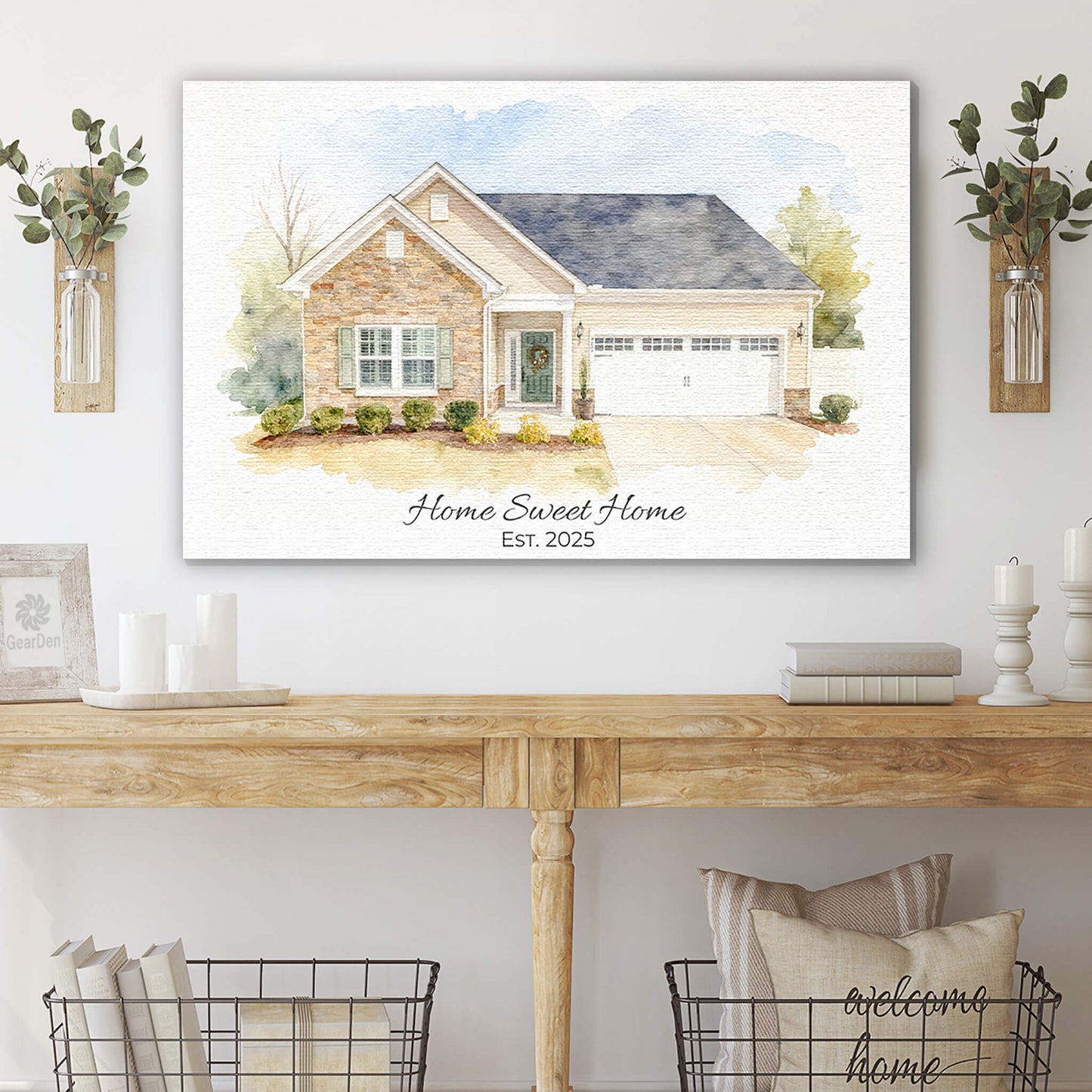 Personalized Watercolor Style House Portrait Premium Canvas – Custom From Your Photo