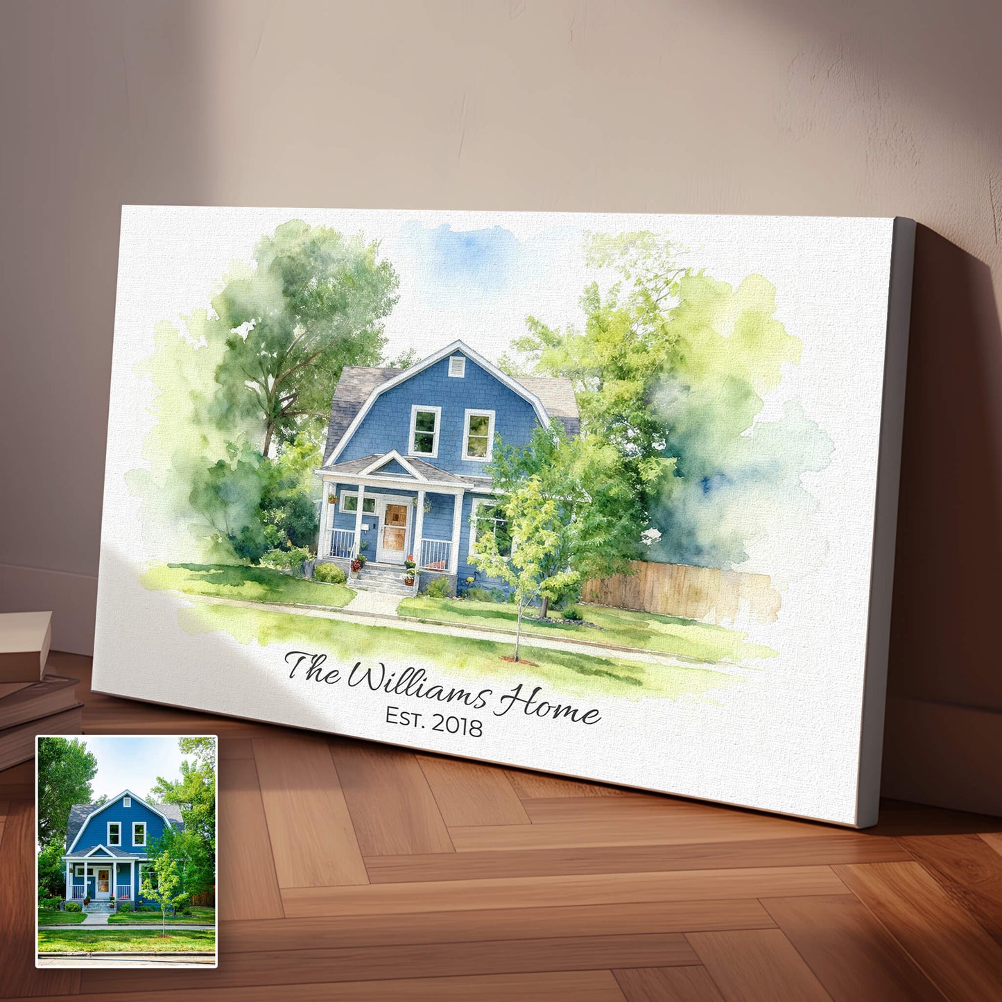 Personalized Watercolor Style House Portrait Premium Canvas – Custom From Your Photo