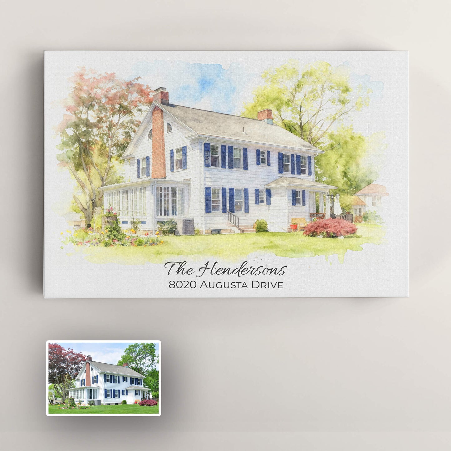 Personalized Watercolor Style House Portrait Premium Canvas – Custom From Your Photo
