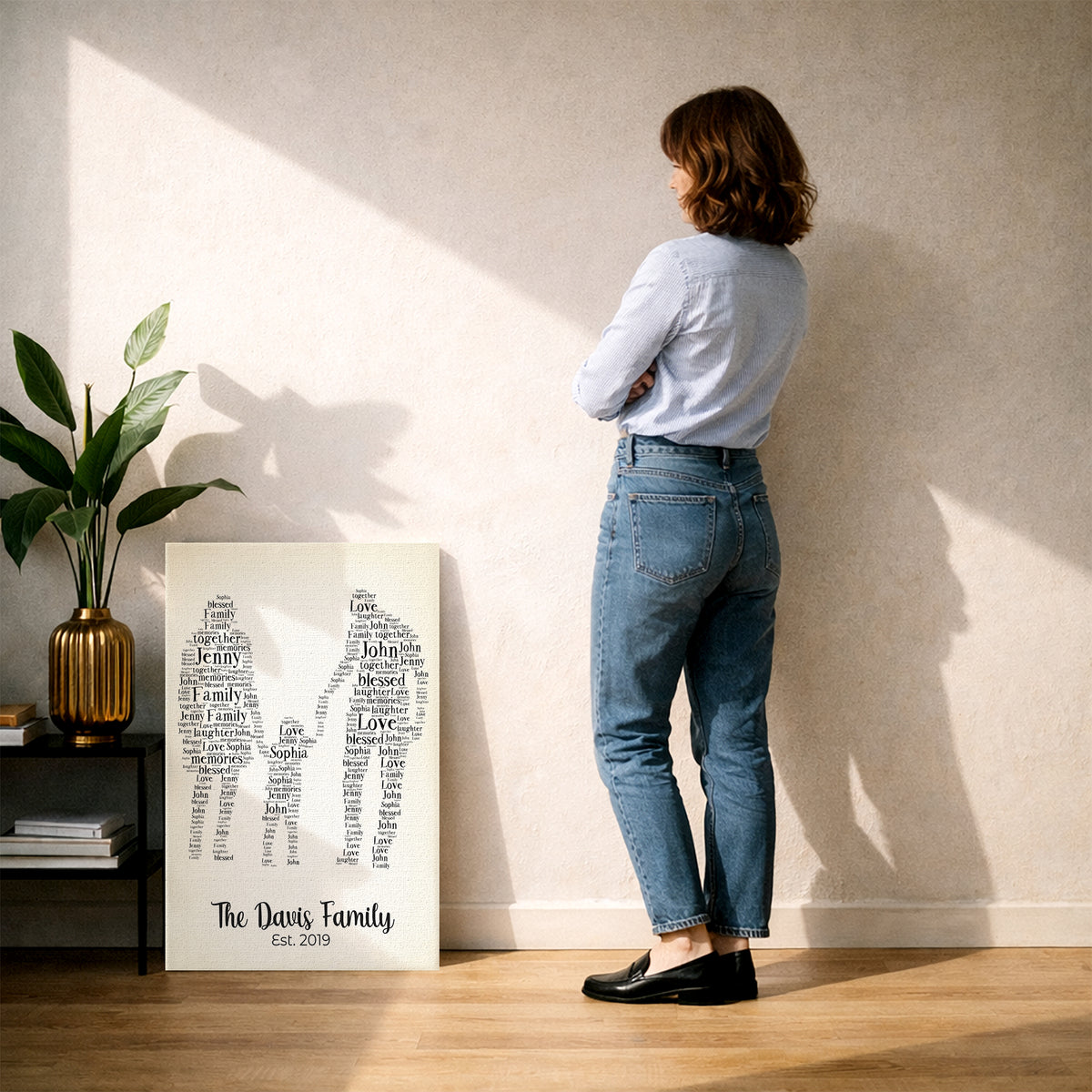 Personalized Family Silhouette Canvas Print with Names in Word Art