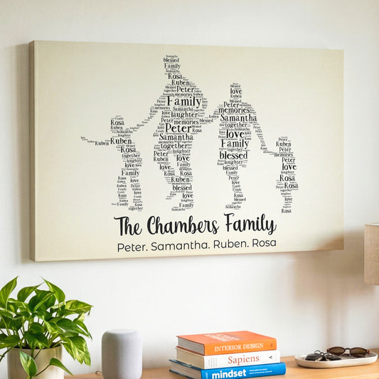 Personalized Family Silhouette Canvas Print with Names in Word Art