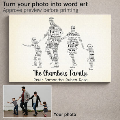 Personalized Family Silhouette Canvas Print with Names in Word Art