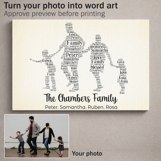 Personalized Family Silhouette Canvas Print with Names in Word Art