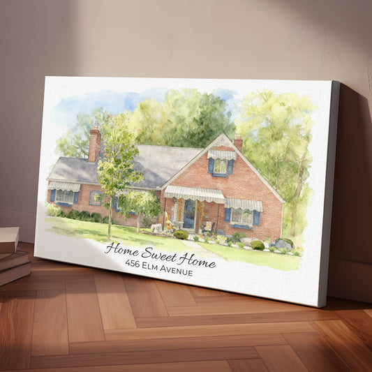 Personalized Watercolor Style House Portrait Premium Canvas – Custom From Your Photo
