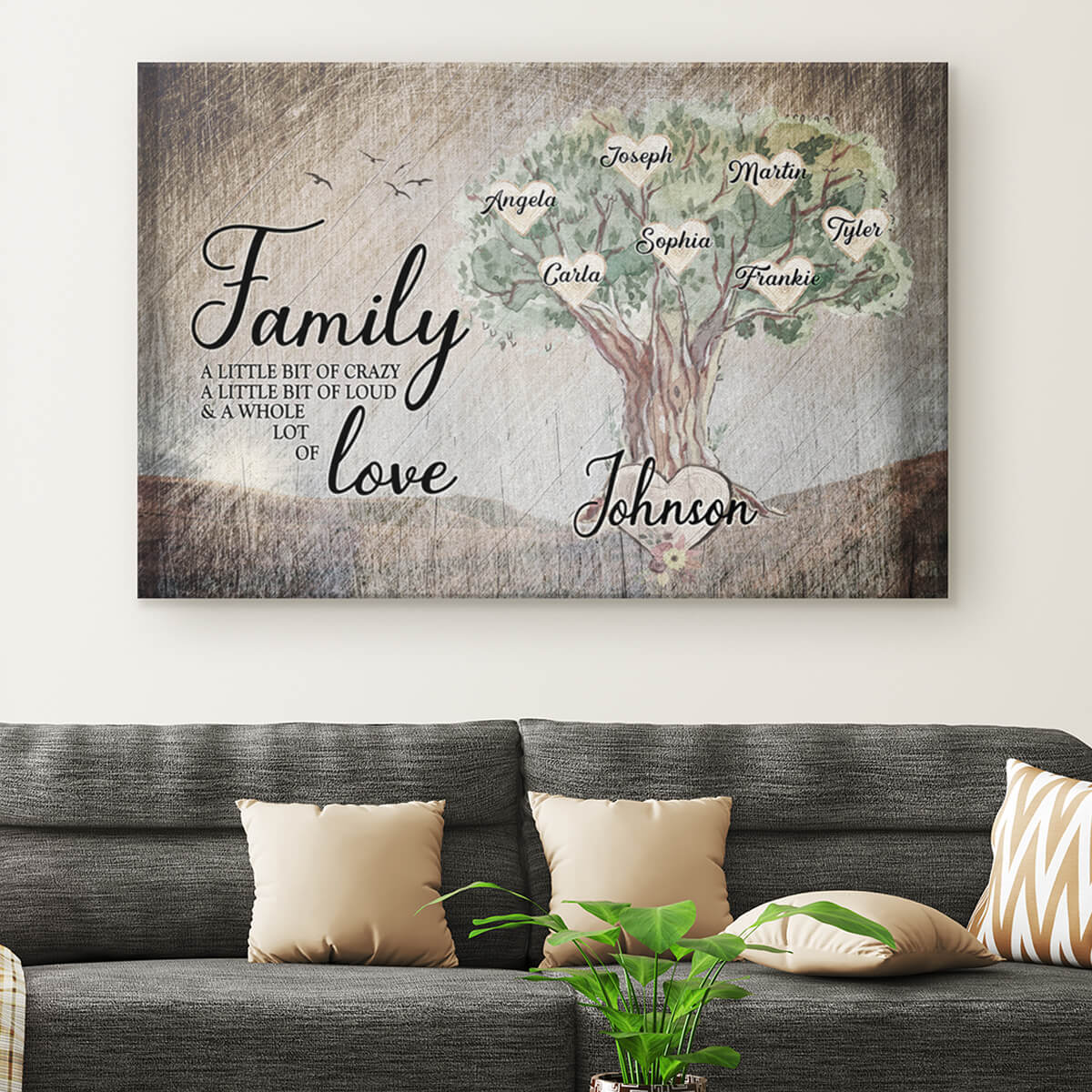 Personalized "Family Tree - Crazy, Love" Premium Canvas Wall Art