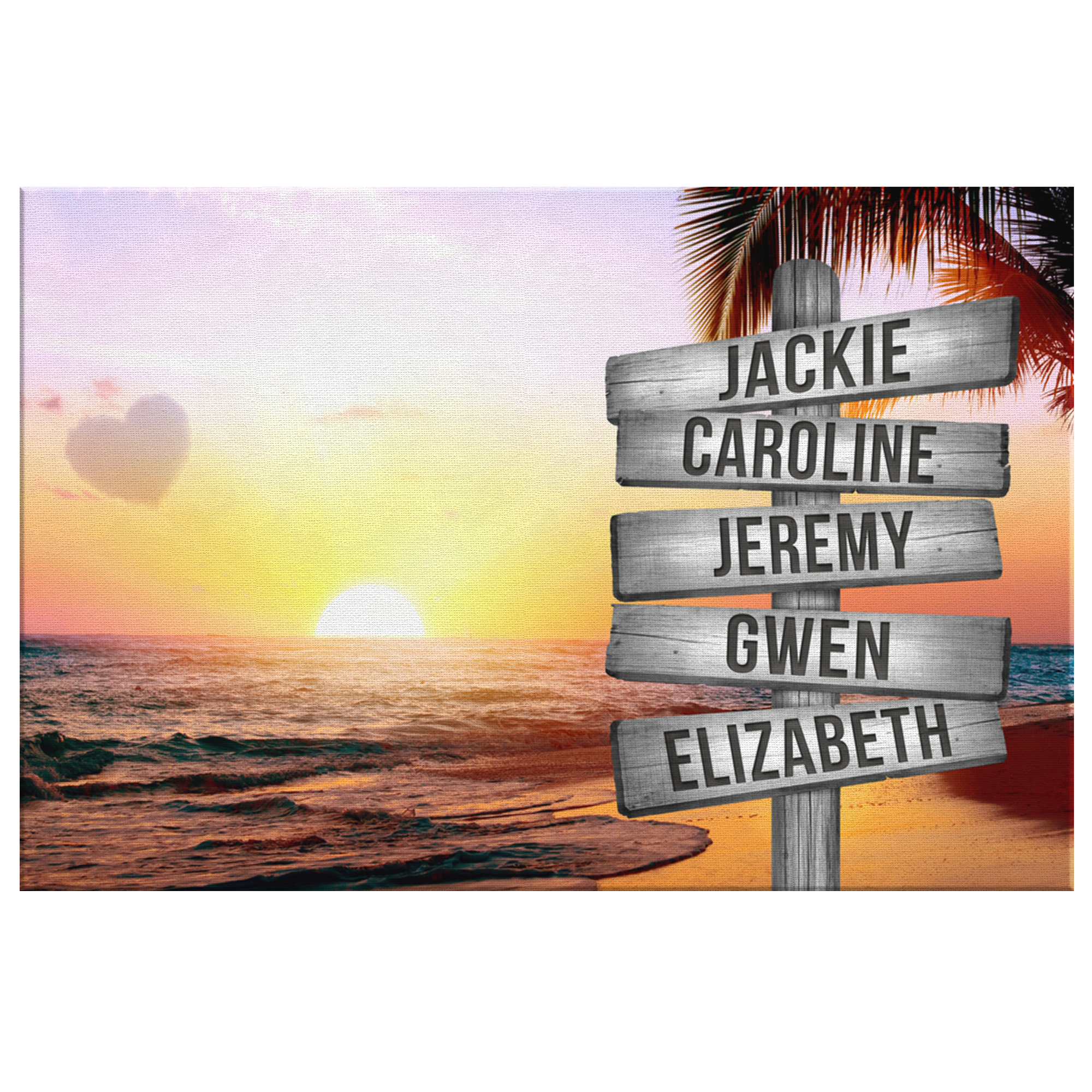 Personalized Names "Colorful Love Sunset Beach" Premium Canvas Wall Art