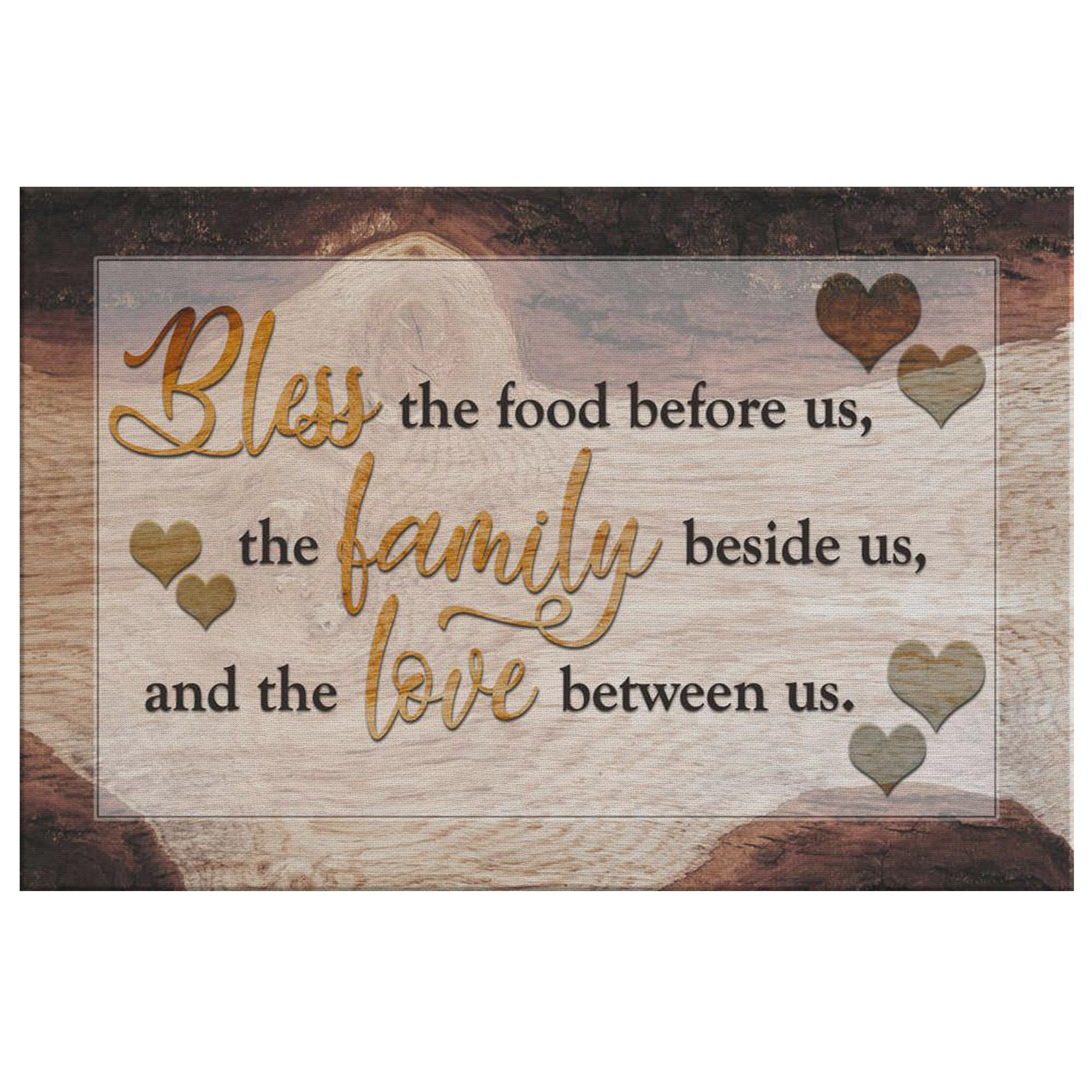 "Food, Family, Love" Wood effect Canvas wall art large