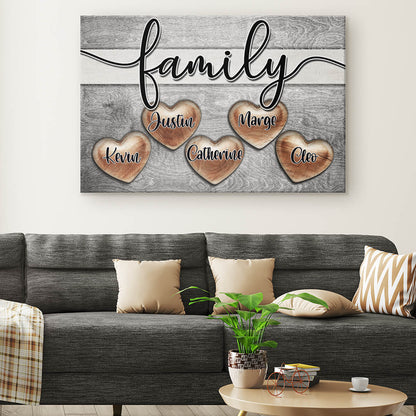 Personalized "Family - Names On Hearts" Premium Canvas