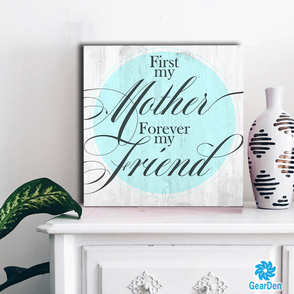 White entry way cabinet with mom wall art - GearDen