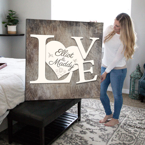 Personalized "LOVE - Name on Hearts" Premium Canvas Wall Art