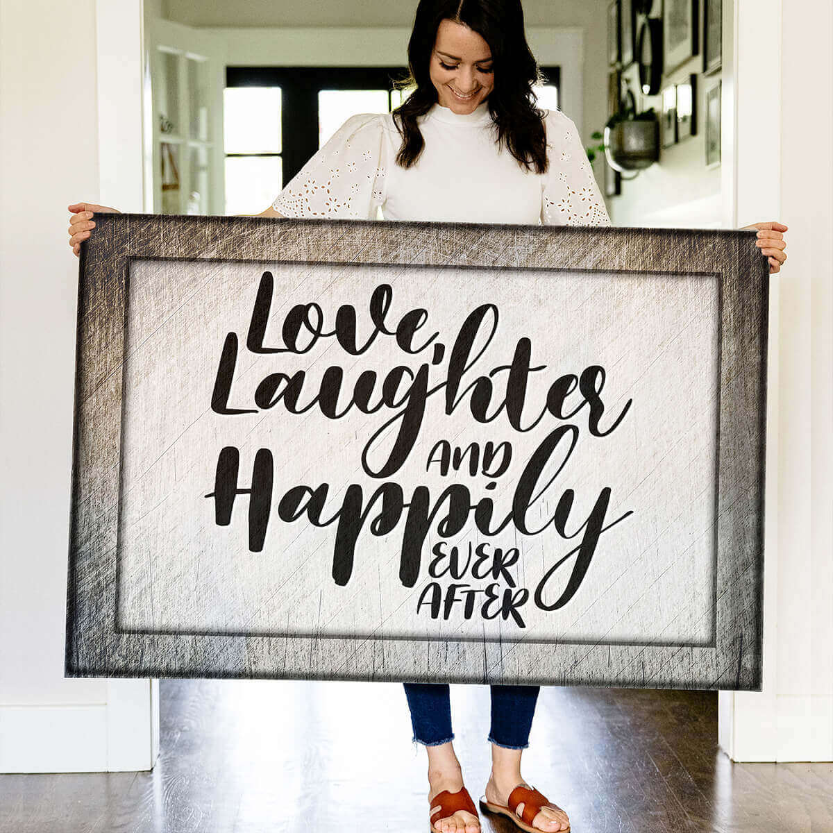 "Love, Laughter & Happily Ever After" Premium Rustic Canvas