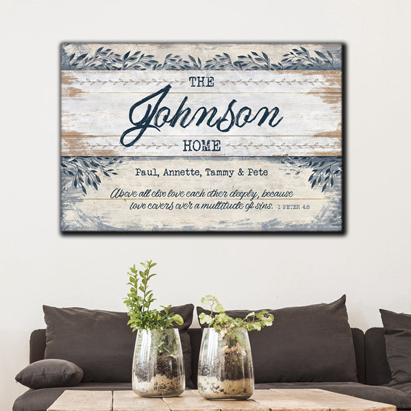 Personalized Family Home "Love Each Other Deeply" Premium Canvas