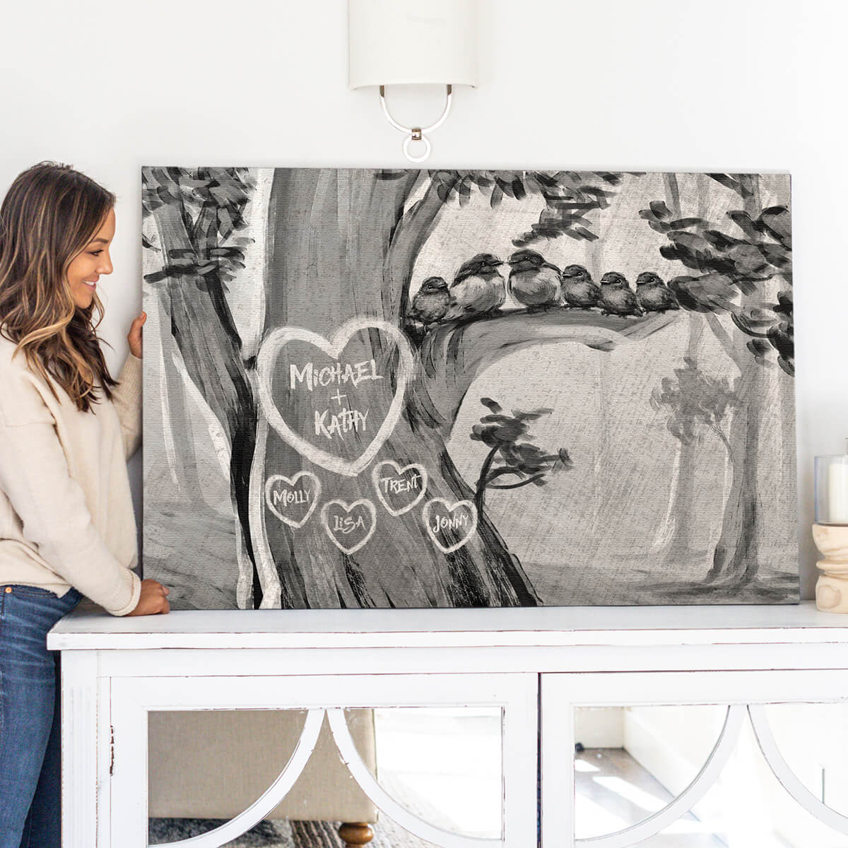 Personalized "Birds On A Tree" Family/Couple's Premium Canvas