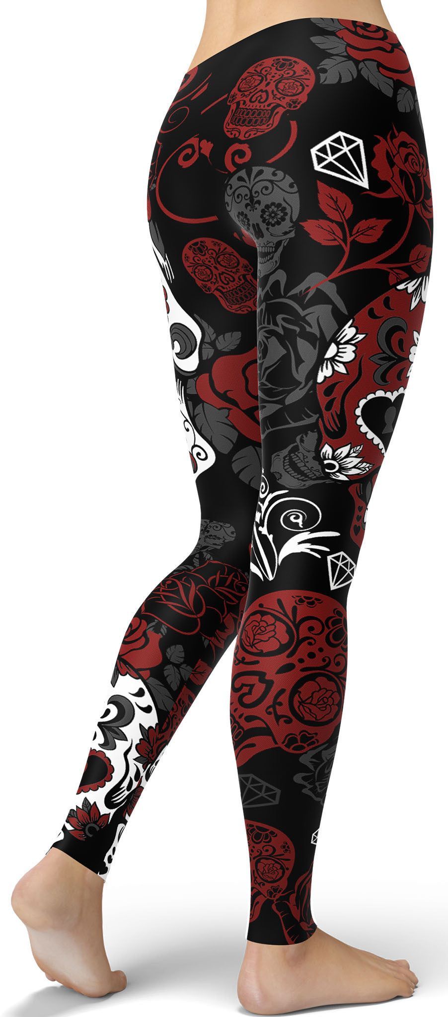 Skull Patterned Red Coloured Tights