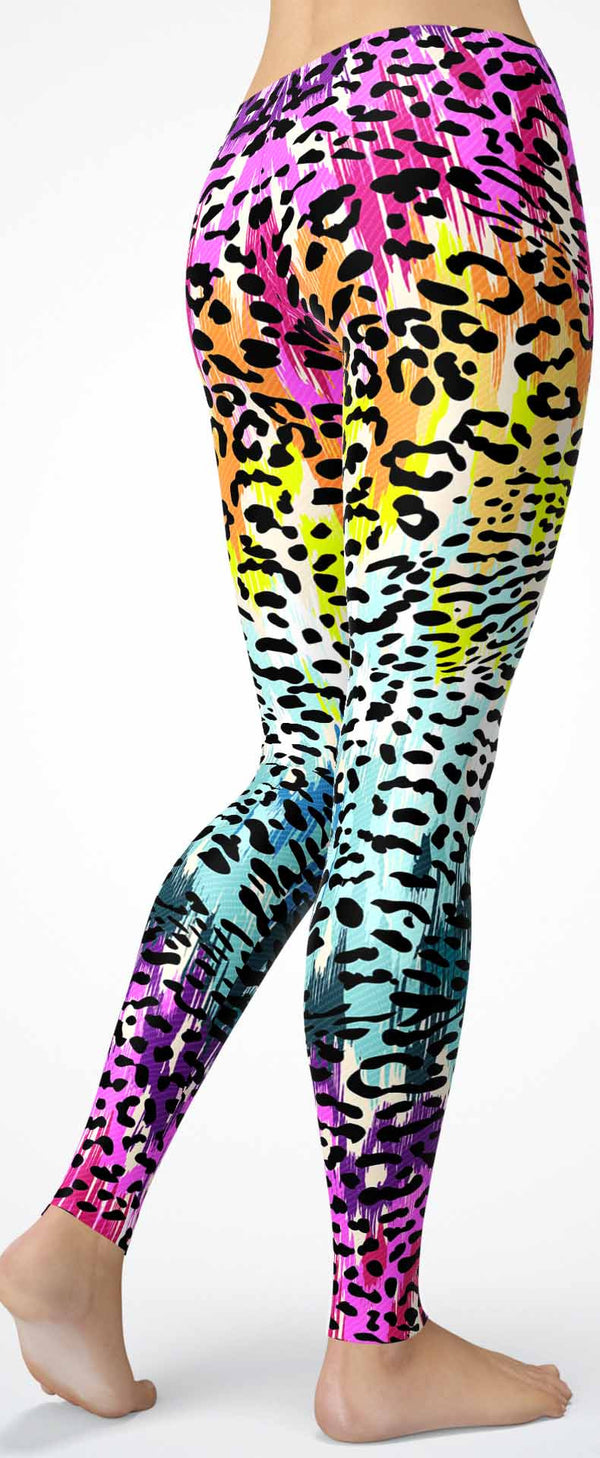  Girls' Leggings Girls Stretch Leggings Rainbow Leopard