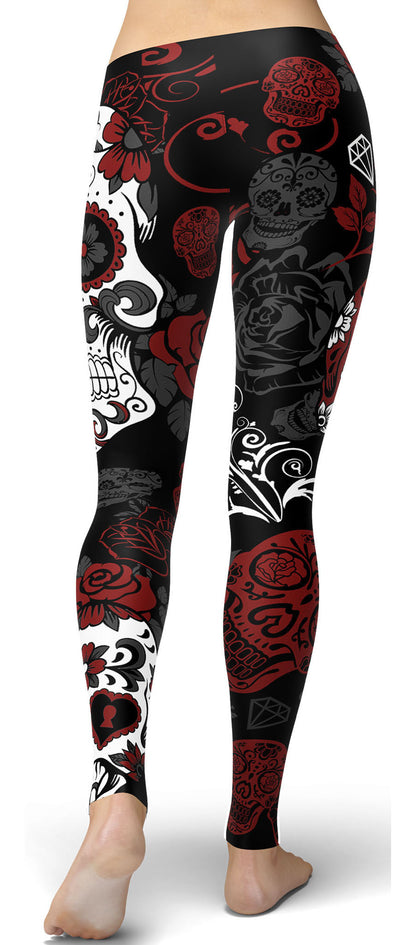Red Sugar Skull Leggings