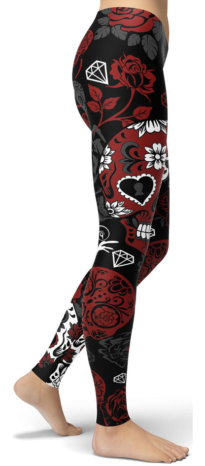 Red Sugar Skull Leggings