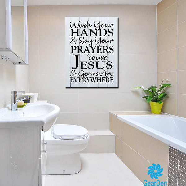 Wash Your Hands & Say Your Prayers jesus germs CANVAS bathroom wall art