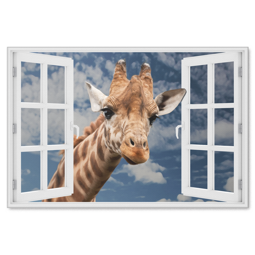 "Curious Giraffe At Window" Premium Canvas
