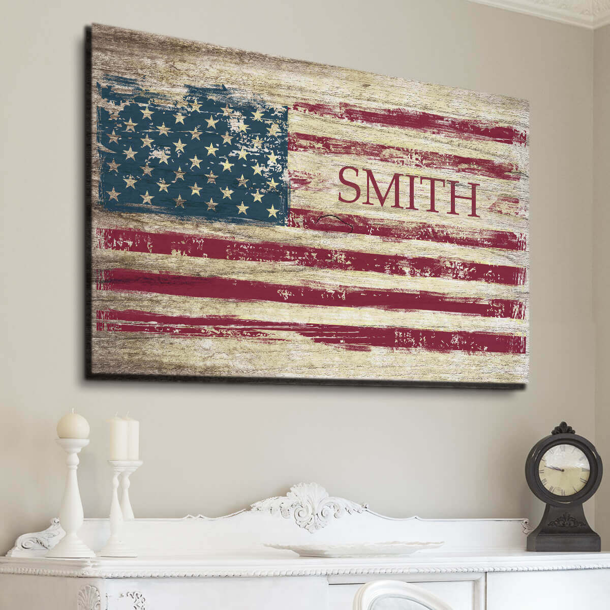 Personalized American Flag Family Name Premium Canvas