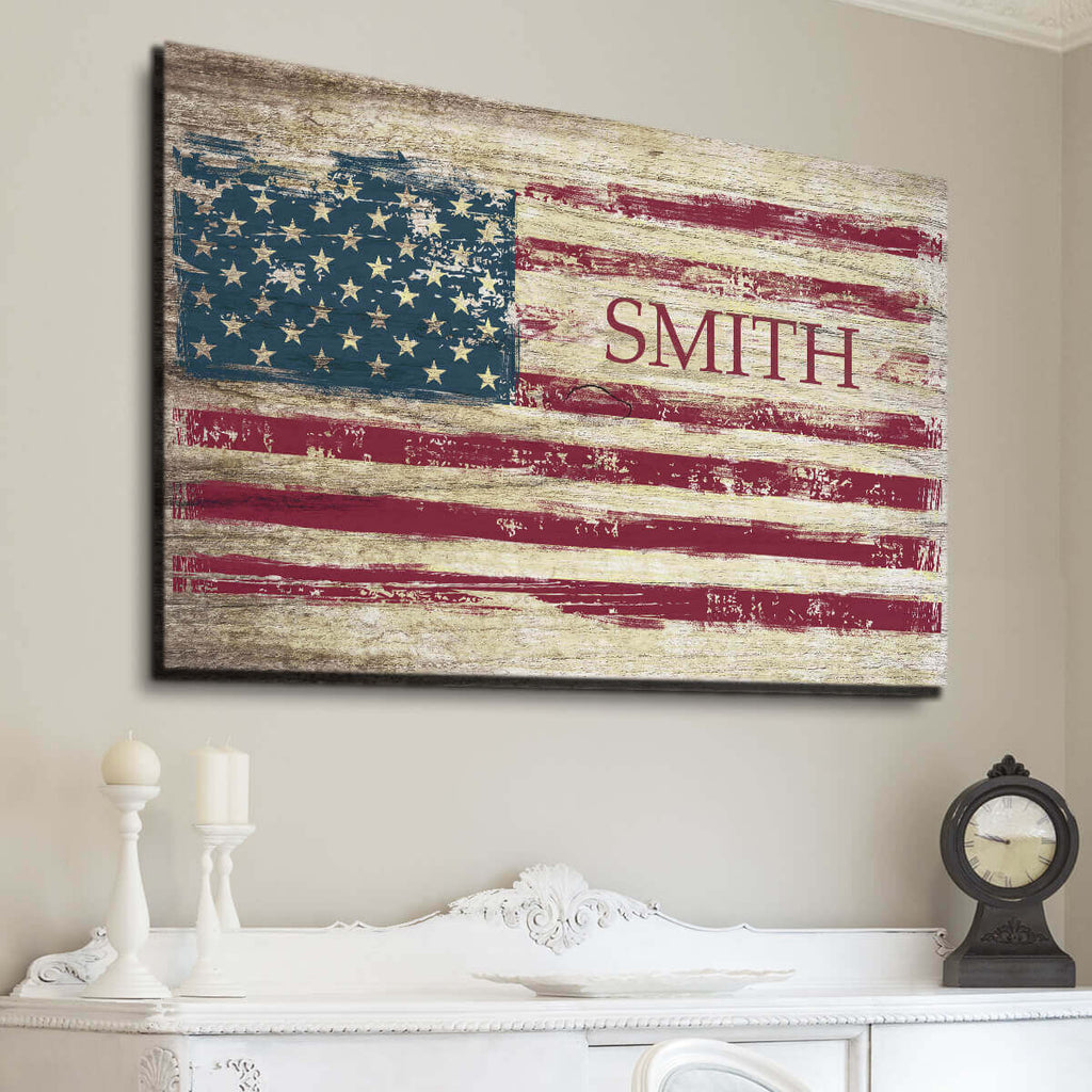 Vintage look Personalized American authentic Flag Family plaque