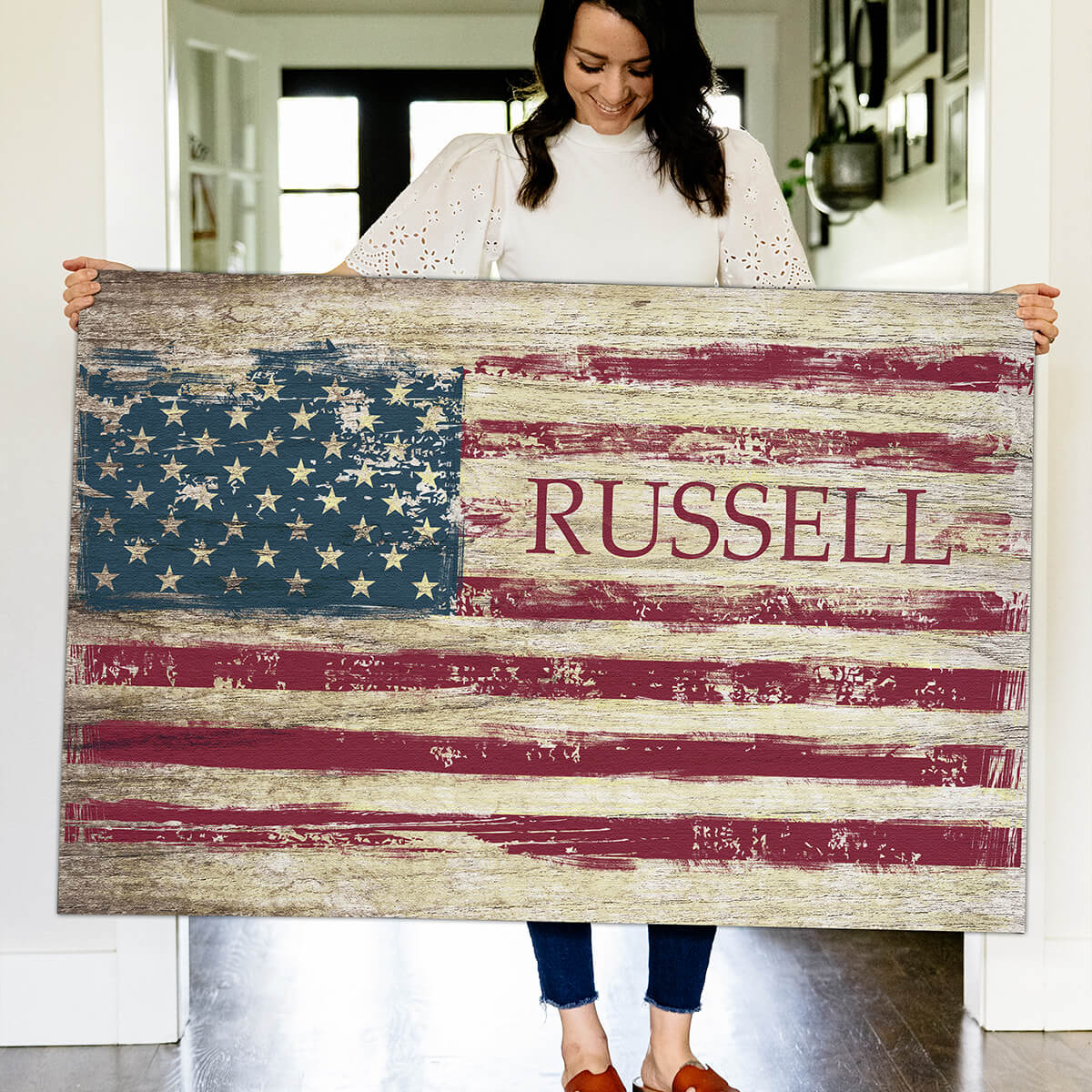 Personalized American Flag Family Name Premium Canvas