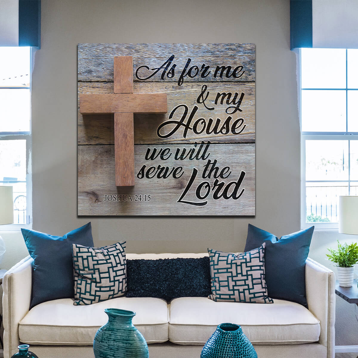 "We Will Serve The Lord" Bible Verse Premium Canvas Wall Art