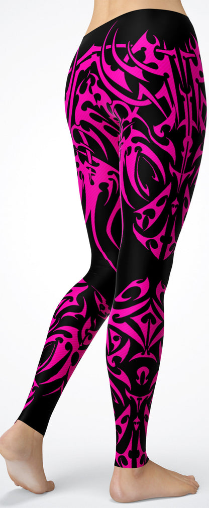 Pink Tribal Tattoo-Pattern Leggings