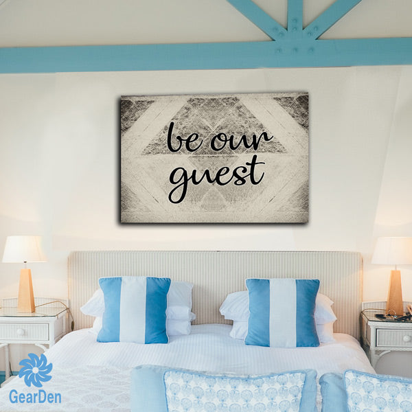 coastal grandmother bedroom with "be our guest" wall art - Gear Den